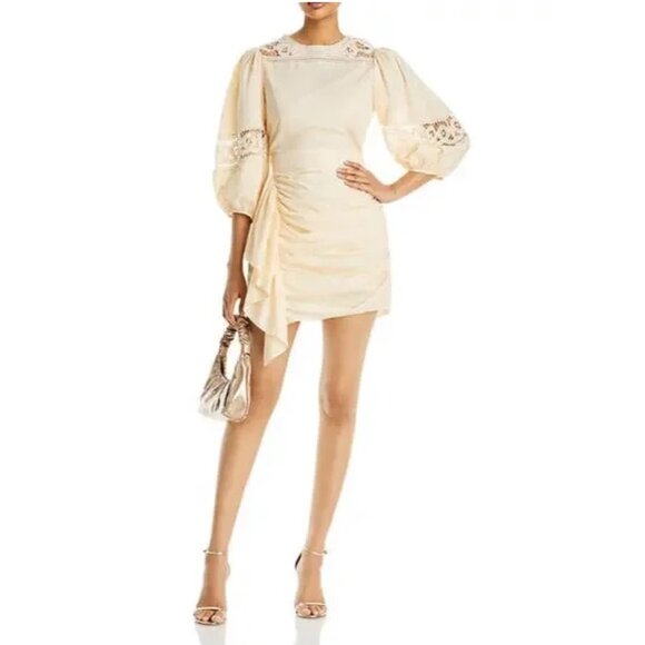 NEW RHODE PIA SHIRRED MINI DRESS IN CREAM WITH CROCHET LACE SIZE 2 - Picture 1 of 11